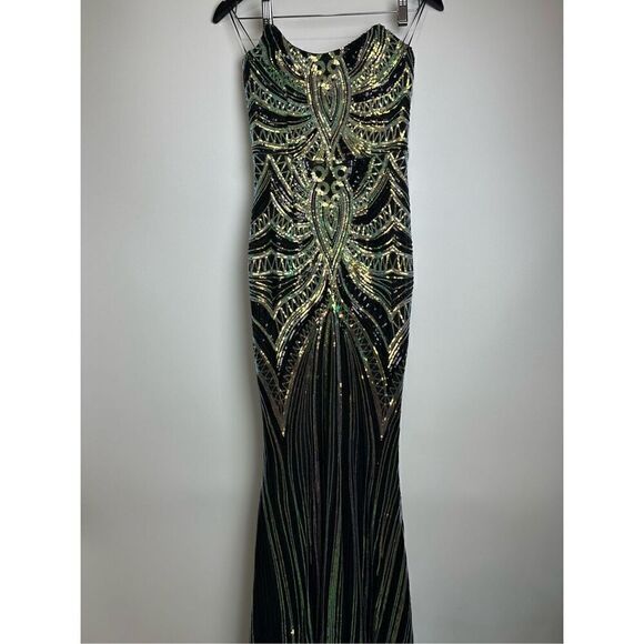 Black Combo Sequin Gown Maxi Dress - Picture 7 of 12